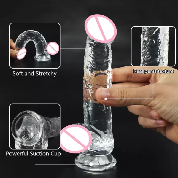 transparent realistic dildo powerful suction cup
