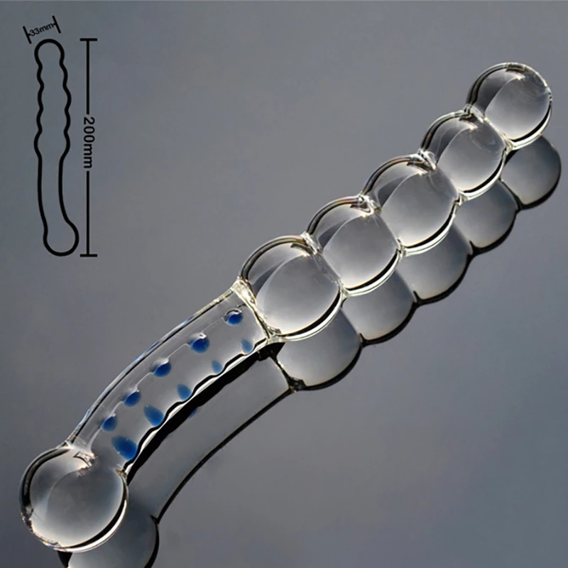 Large Glass Dildo 5 Beads Crystal Artificial Pyrex Glass Female Dildo pic