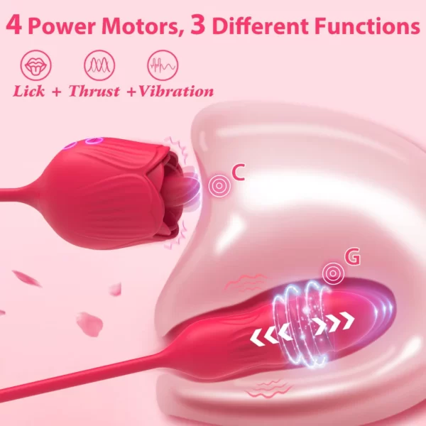 Rose Licker Vibrator with G-Spot Dildo 4 power motors