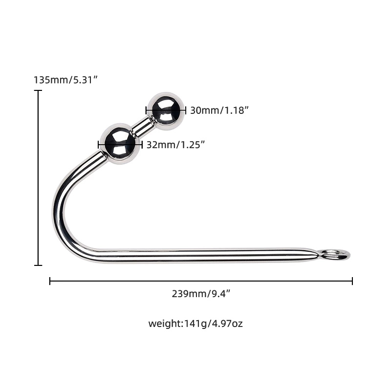 Stainless Steel Anal Hook 2 balls product size