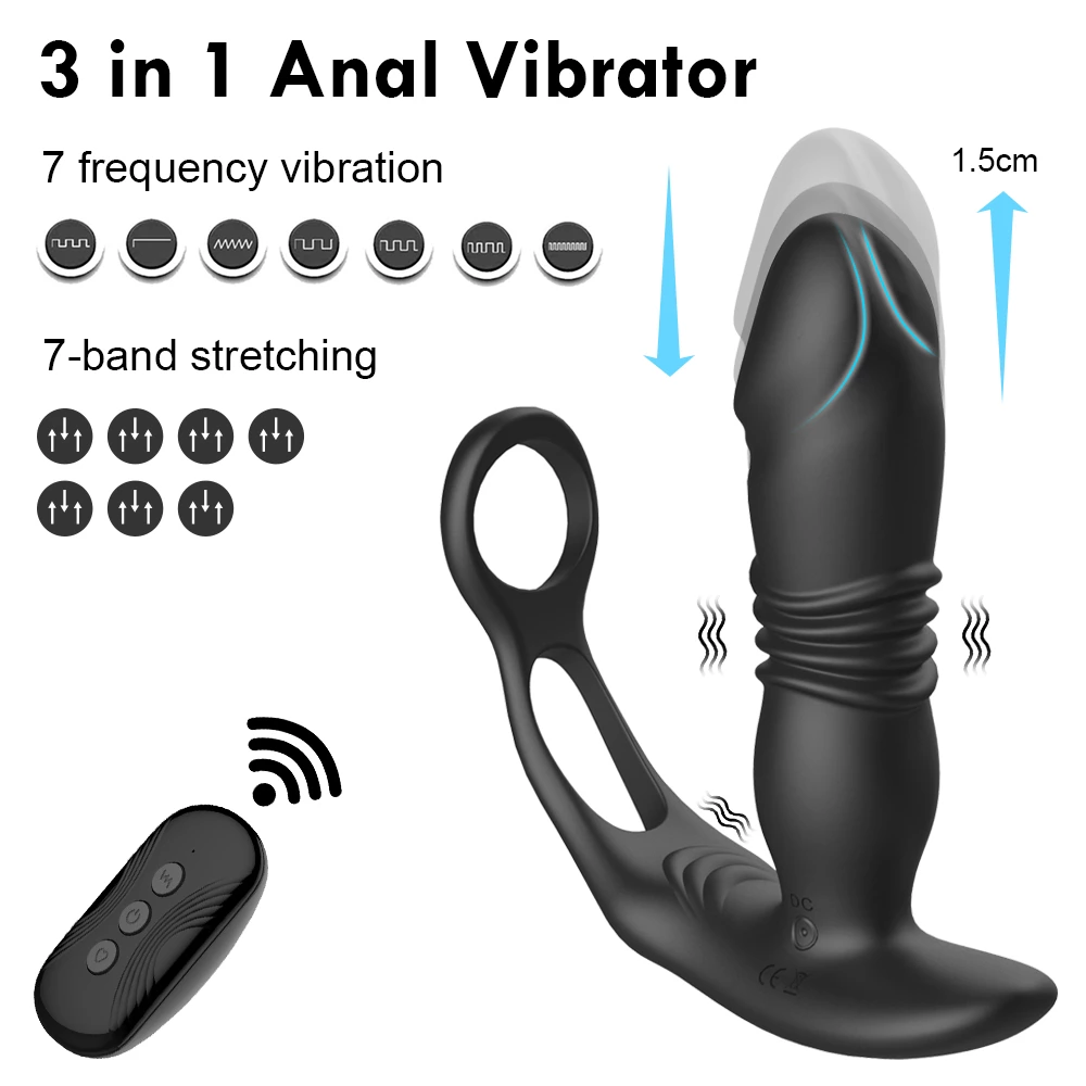 Thrusting Anal Dildo 7 Vibrating Modes with Cockring