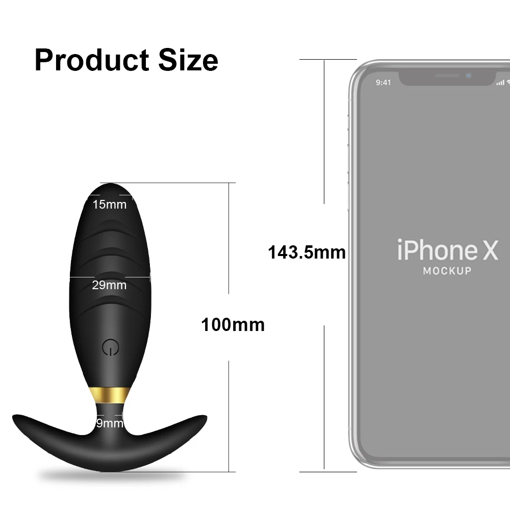 Vibrating Anal black Dildo product size