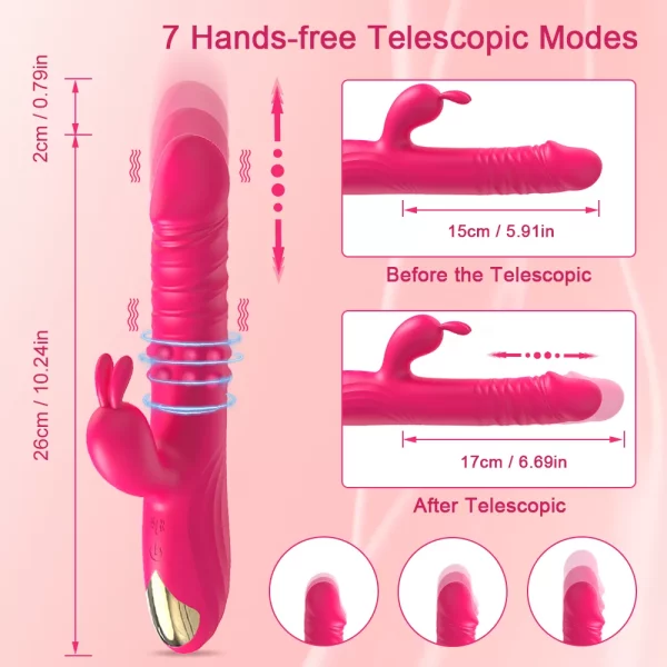 Thrusting Dildo With Clit Vibrator 7 hands free telescopic modes