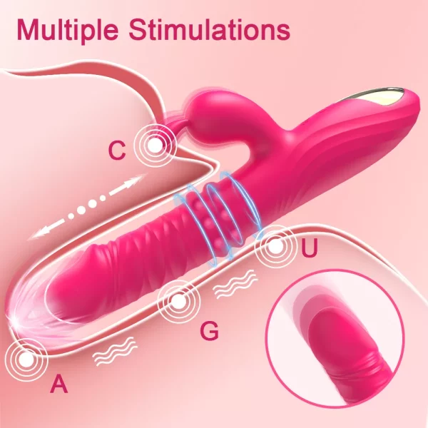 Thrusting Dildo With Clit Vibrator multiple stimulations red color